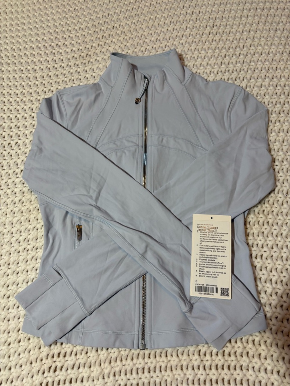 lululemon starch blue define cropped jacket nulu size 8